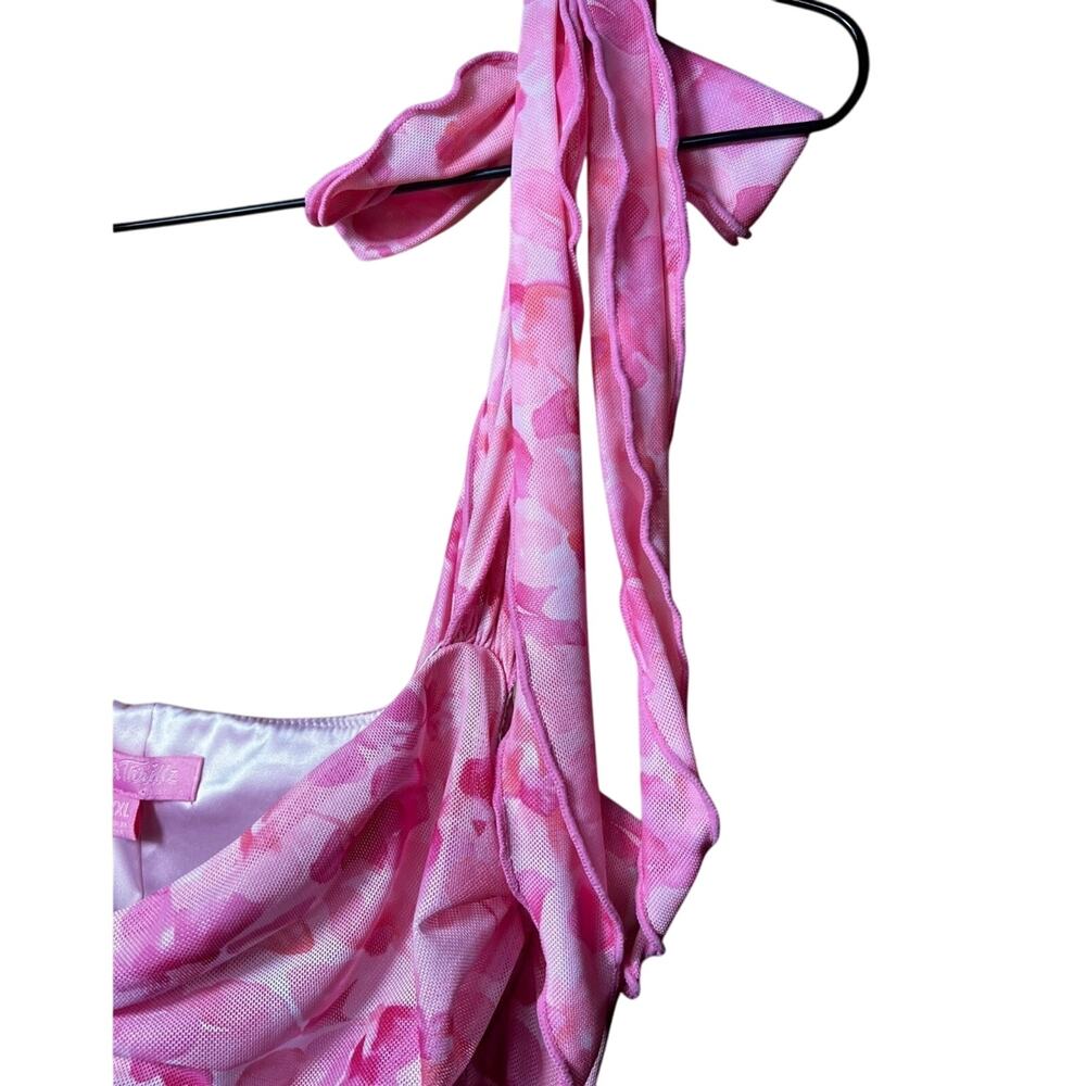 Sugar Thrillz Pink Floral Asymmetrical Ruffle Tie Strap Dress XXL Fairycore - Picture 6 of 6